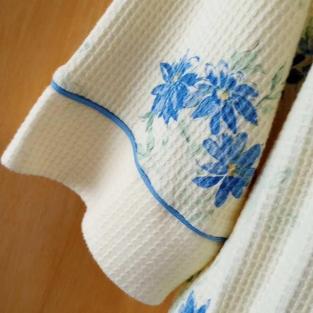 Waffle Weave Bath Robe Yellow and Blue M - Picture 5 of 13